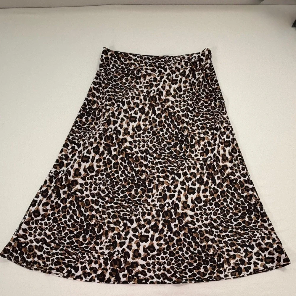Express x Rocky Barnes Leopard Print Midi Skirt A-Line Brown Black Y2K EUC Sz M